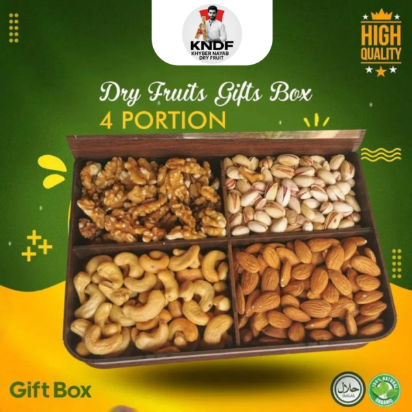 Dried Fruit Gift Box Basket – 4 Portion Wooden Nuts Box